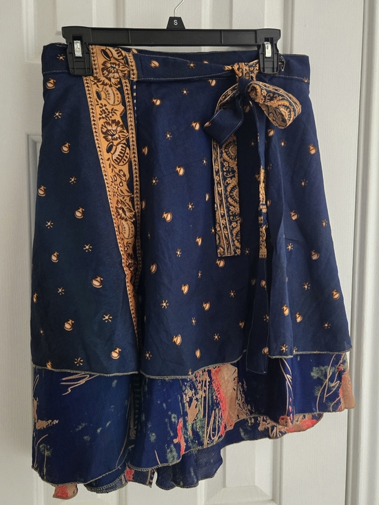 Earthbound Trading Company Dresses & Skirts - Earthbound Navy & Mustard Print Tie-Waist Wrap Circle Skirt